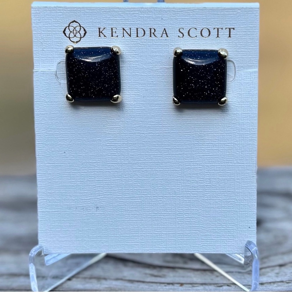 Kendra Scott Rare Vintage Blue Goldstone Square Lex Stud Earrings – HTF